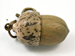 LV-3961 Verawood & Palm Nut Acorn Pendant Box, Bag Charm, Secret Compartment-SCREW CAP