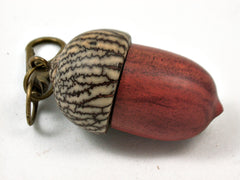 LV-3975  Redheart & Betelnut Wooden Acorn Pendant Box, Pill Fob, -SCREW CAP