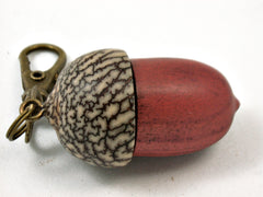 LV-3975  Redheart & Betelnut Wooden Acorn Pendant Box, Pill Fob, -SCREW CAP