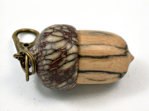 LV-3982 Black & White Ebony & Betelnut Acorn Pendant, Bag Charm, Secret Compartment-SCREW CAP