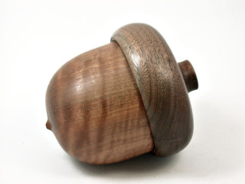 LV-3985 Curly Satinwood & Black Walnut Acorn Jewelry, Ring Box, Keepsake-SCREW CAP