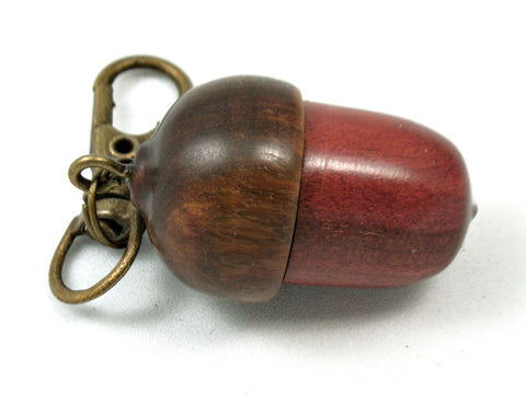 LV-4026 Redheart & Lignum Vitae Acorn Pill Box, Secret Compartment Pendant-SCREW CAP