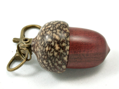 LV-4028  Redheart & Betelnut Wooden Acorn Pendant Box, Pill Fob, -SCREW CAP