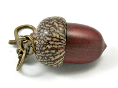 LV-4028  Redheart & Betelnut Wooden Acorn Pendant Box, Pill Fob, -SCREW CAP