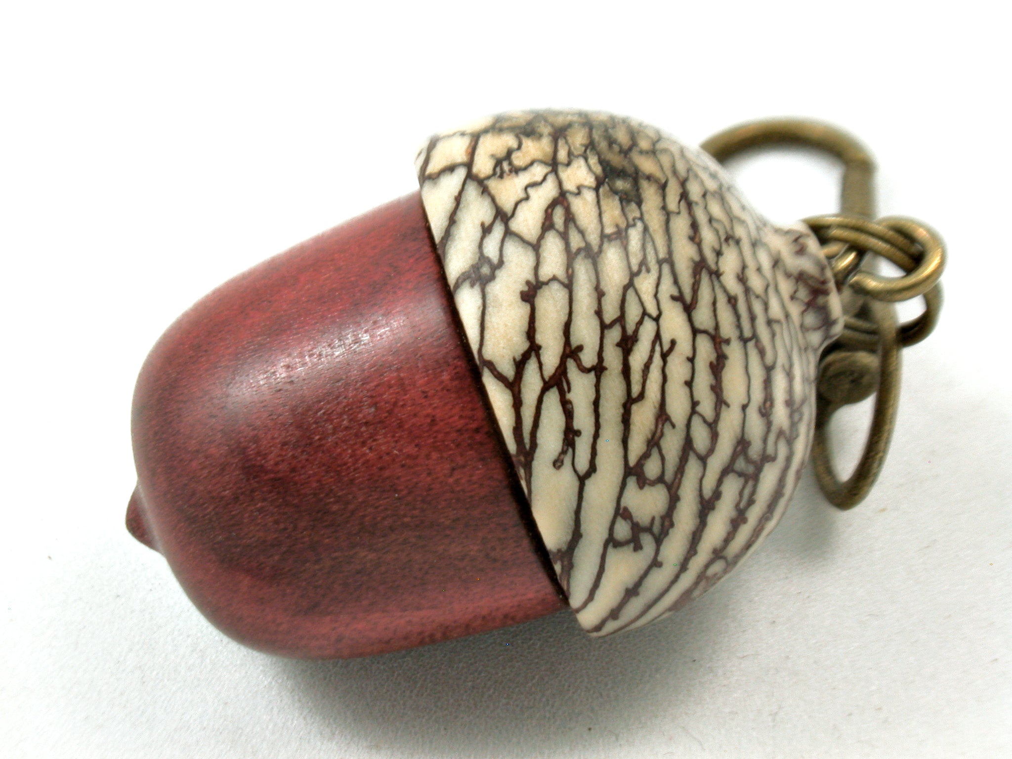 LV-4038  Redheart & Betelnut Wooden Acorn Pendant Box, Pill Fob, -SCREW CAP