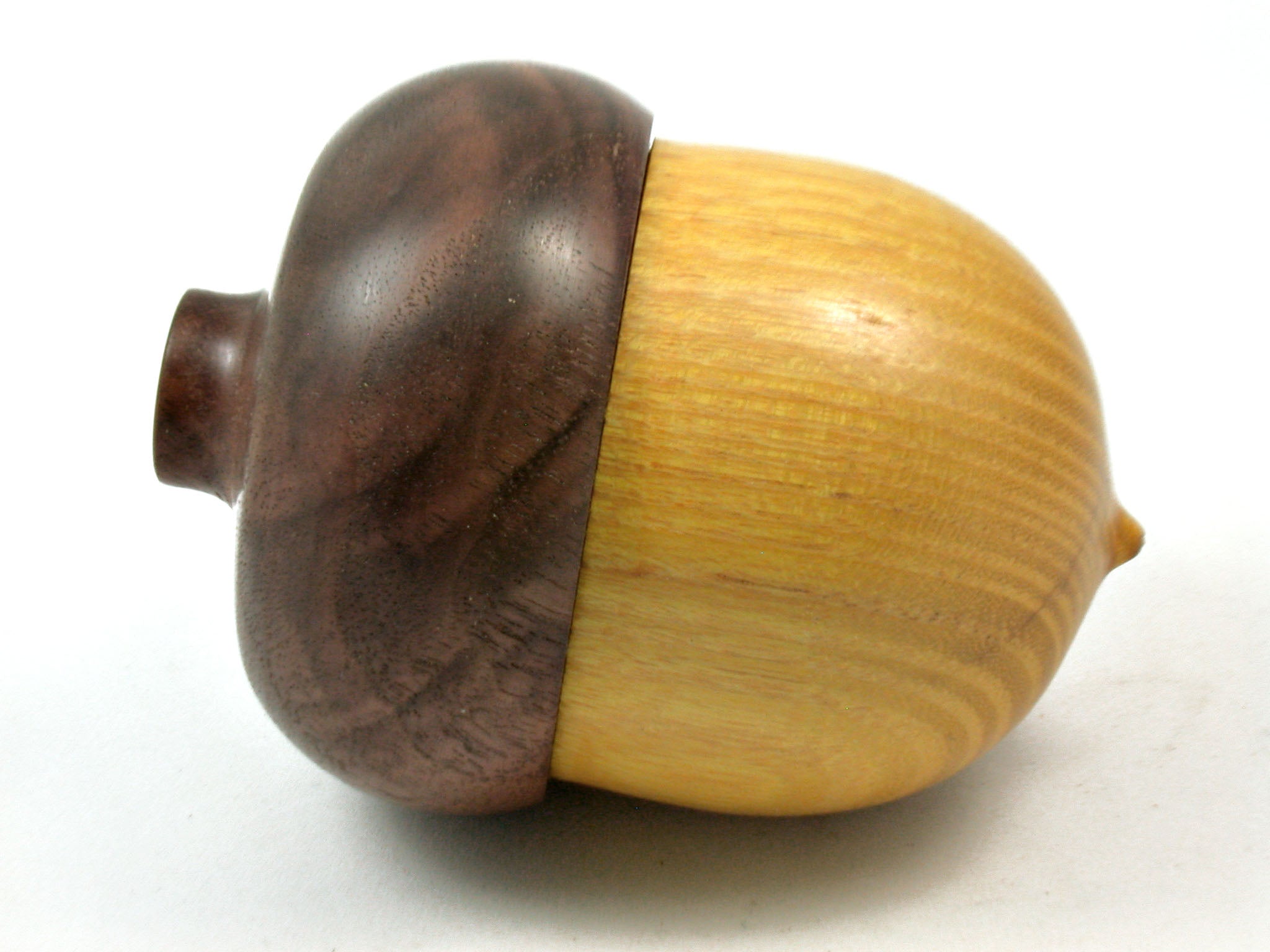 LV-4124 Osage Orange & Black Walnut Hand Turned Wooden Acorn Jewelry Box, Keepsake-SCREW CAP