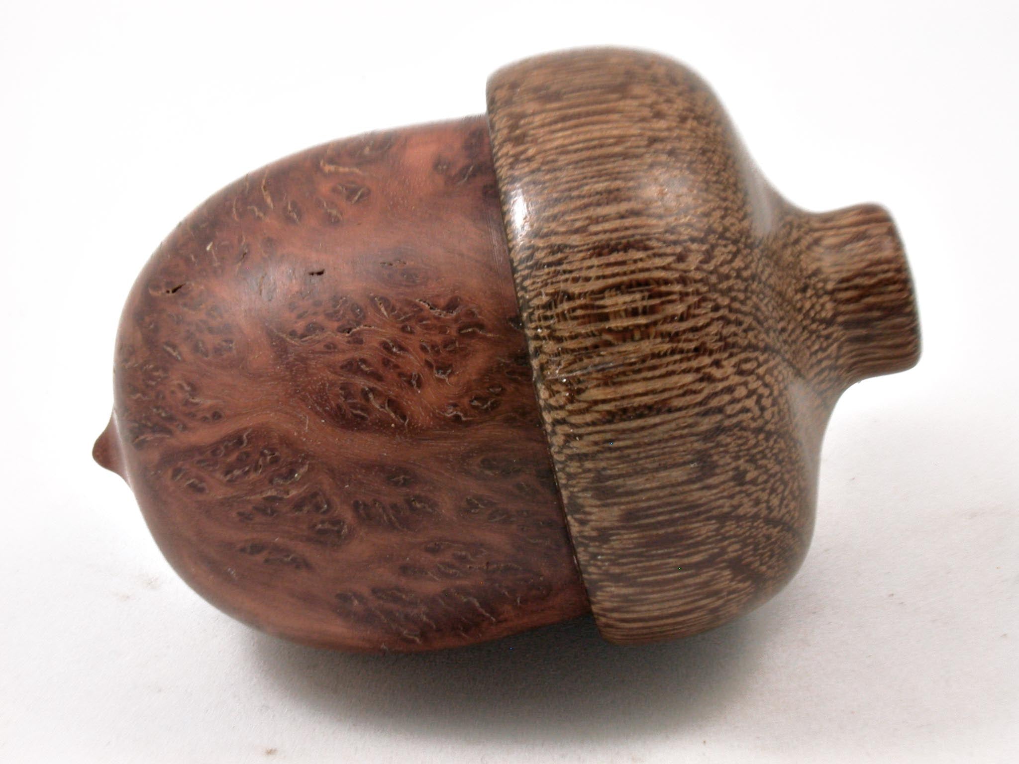 LV-4156 Wooden Acorn Jewelry, Ring Box, Pill Box  from Red Mallee Burl & Brownheart-SCREW CAP