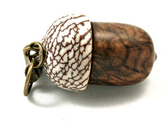 LV-4191  Pollyanna Burl & Betel Nut Acorn Pendant Box, Charm, Pill Holder-SCREW CAP