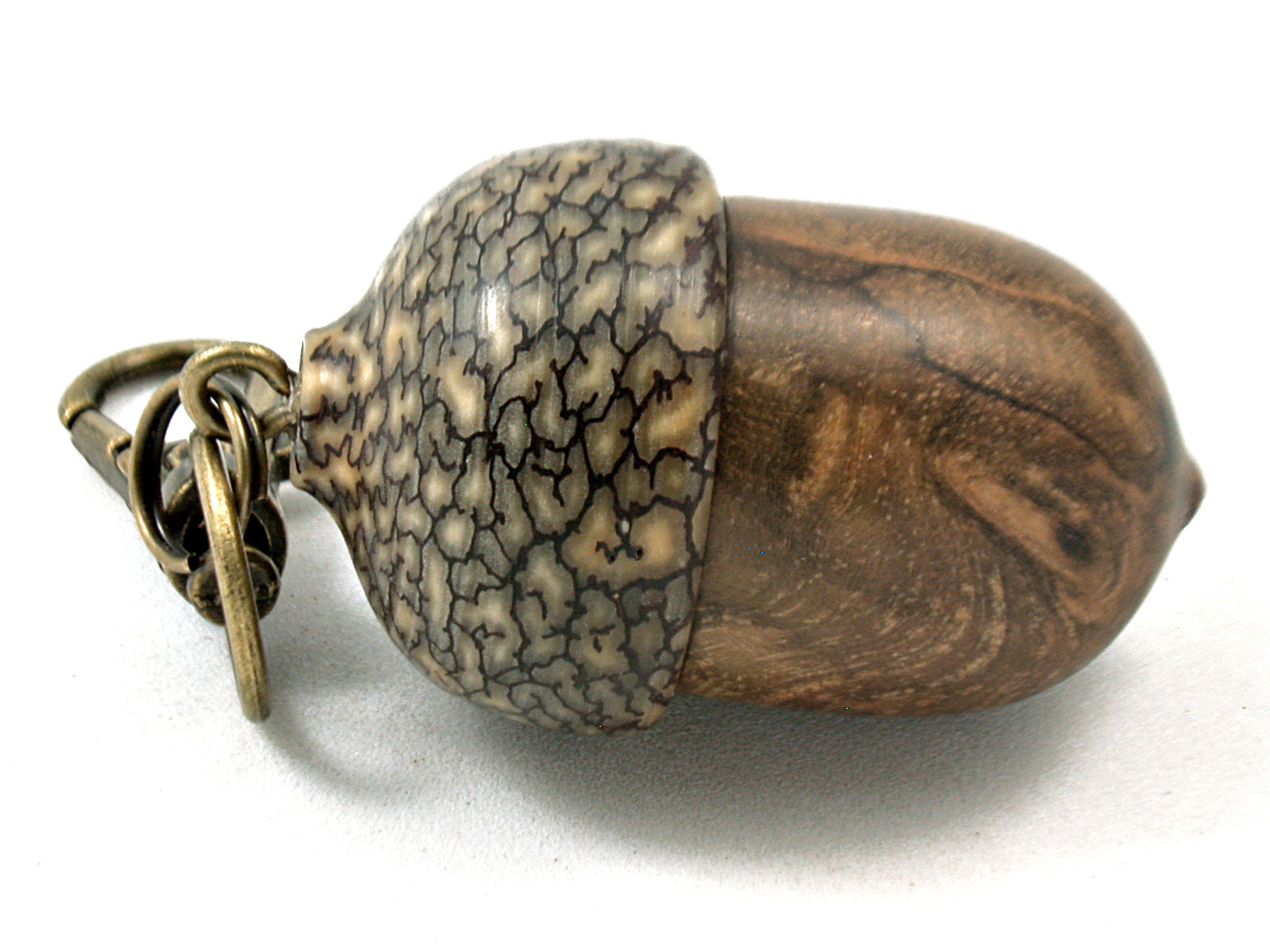 LV-4192 Pollyana Burl & Betelnut Pendant Acorn, Charm, Secret Compartment, Cremation Jewelry -SCREW CAP