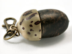 LV-4195 Dot Ebony & Raffia Palm Nut Acorn Pendant Box, Pill Holder, Compartment Pendant-SCREW CAP