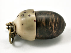 LV-4195 Dot Ebony & Raffia Palm Nut Acorn Pendant Box, Pill Holder, Compartment Pendant-SCREW CAP