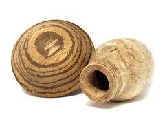 LV-4235 Zebrawood & Birdseye Maple Wooden Mushroom Keepsake Box, Pill, Jewelry Box-SCREW CAP