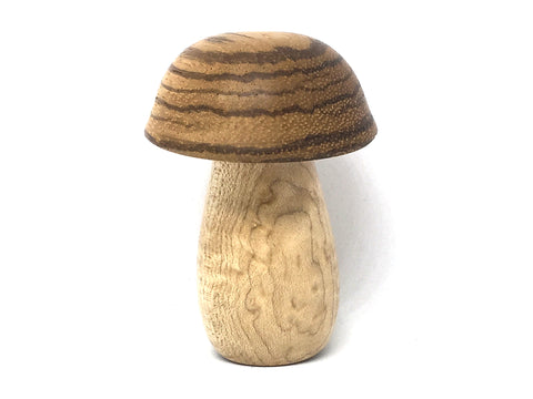 LV-4236 Zebrawood & Birdseye Maple Wooden Mushroom Keepsake Box, Pill, Jewelry Box-SCREW CAP