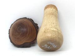LV-4240  Bottlebrush & Birdseye Maple Wooden Mushroom Box, Pill Box, Secret Compartment-THREADED