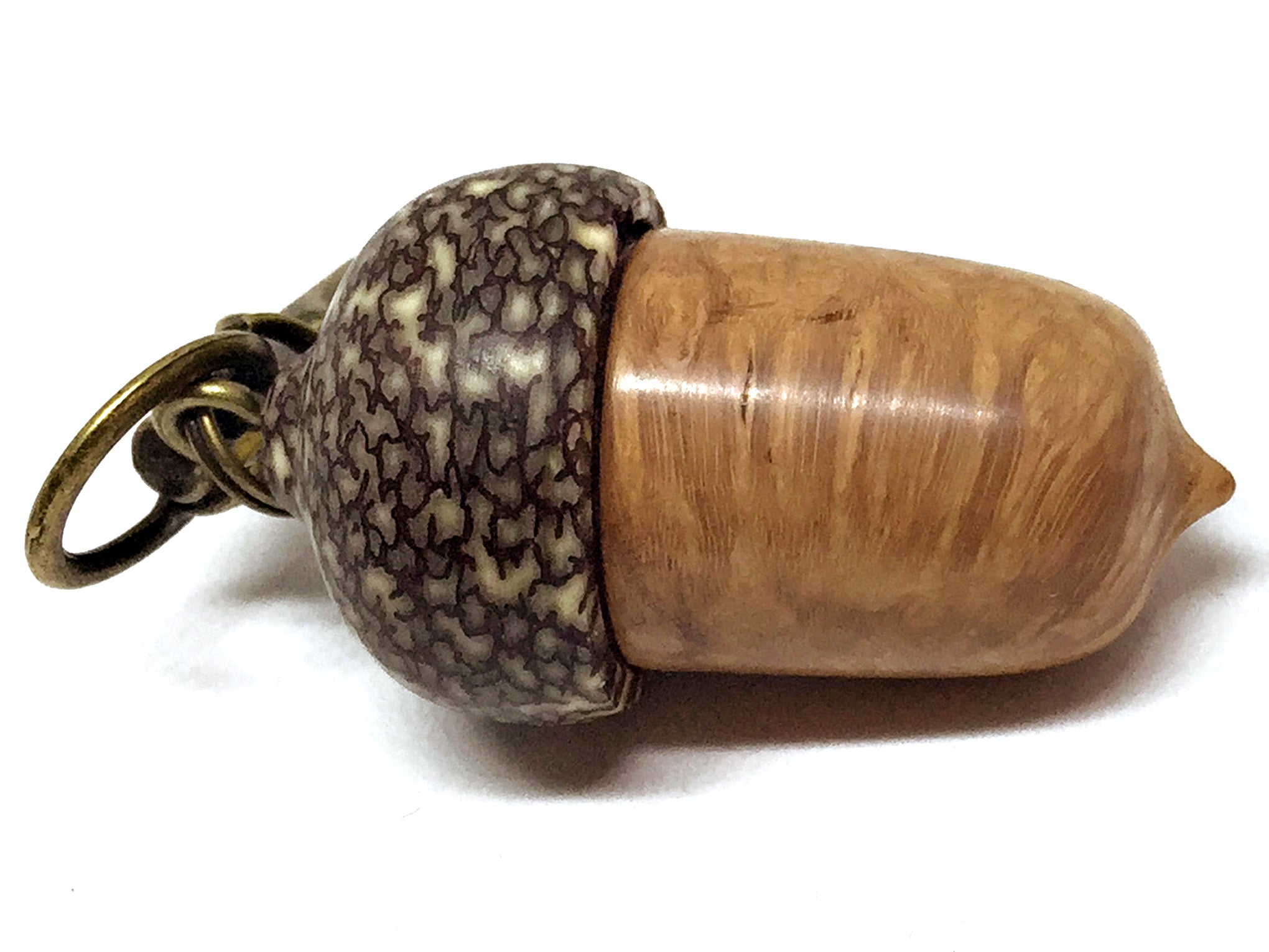 LV-2314  Turkish Briar Burl & Betelnut  Acorn Box, Pill Holder, Compartment Pendant-SCREW CAP