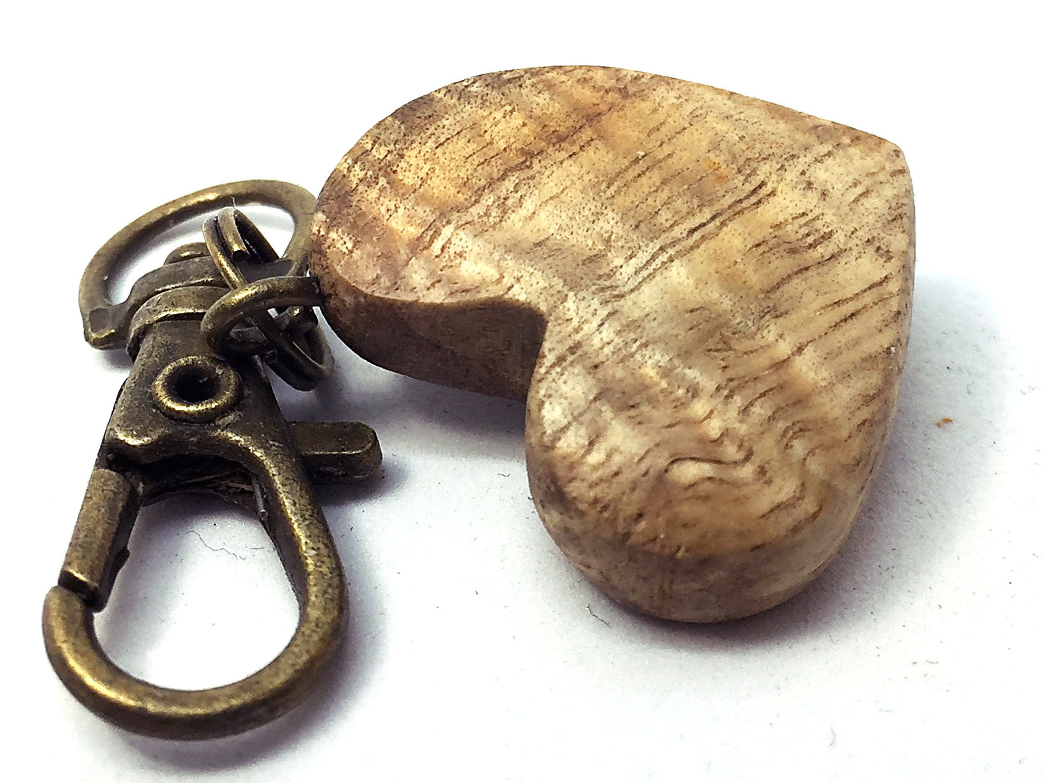 LV-4331  Curly Hawaiian Koa Wooden Heart Shaped Charm, Keychain, Unique Hand Made