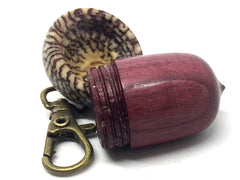 LV-4340  Purpleheart & Betelnut Acorn Box, Pill Holder, Compartment Pendant-SCREW CAP
