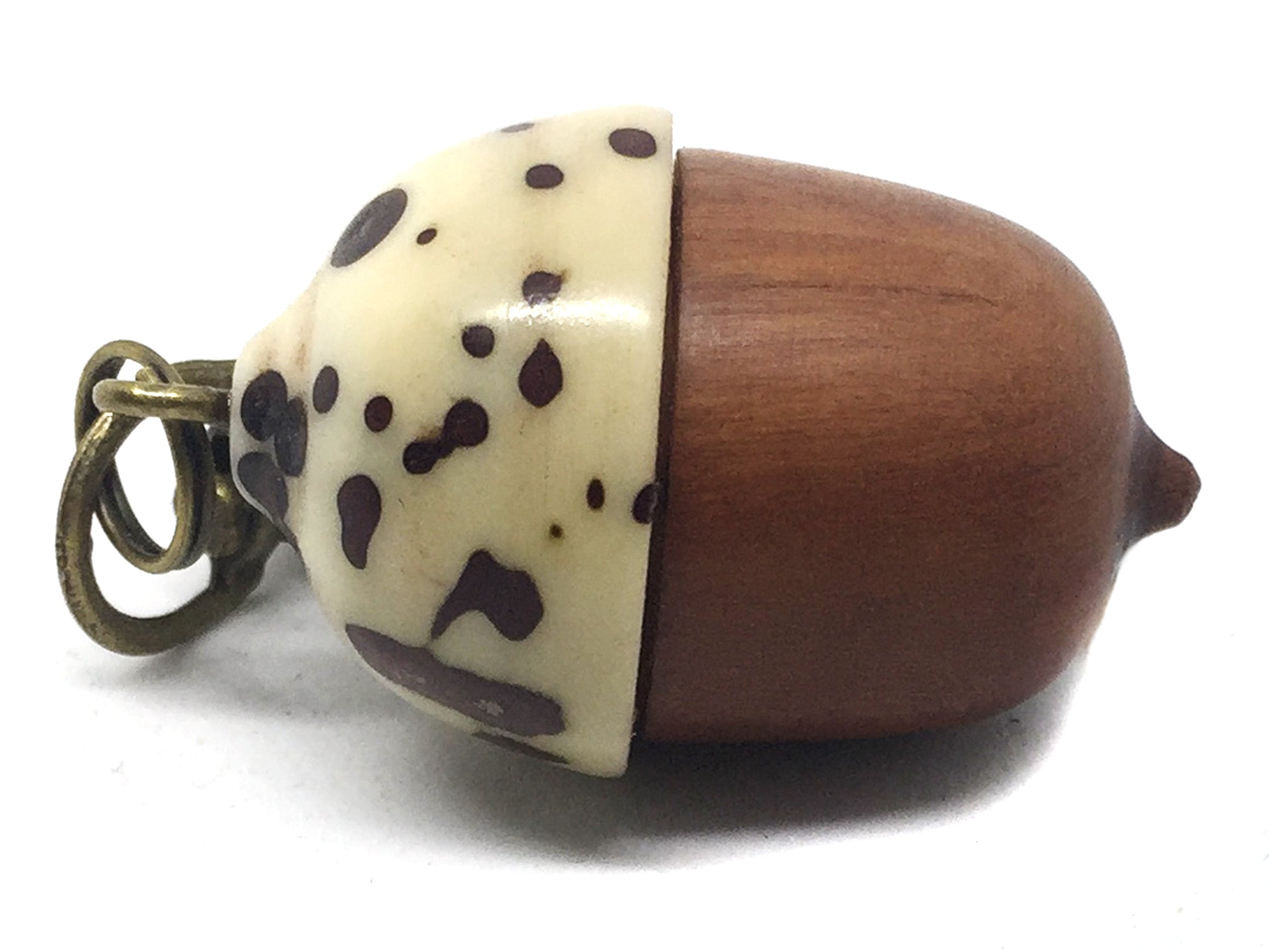LV-4346 Manzanita & Raffia Palm Nut Acorn Pendant Box, Charm, Pill Holder-SCREW CAP