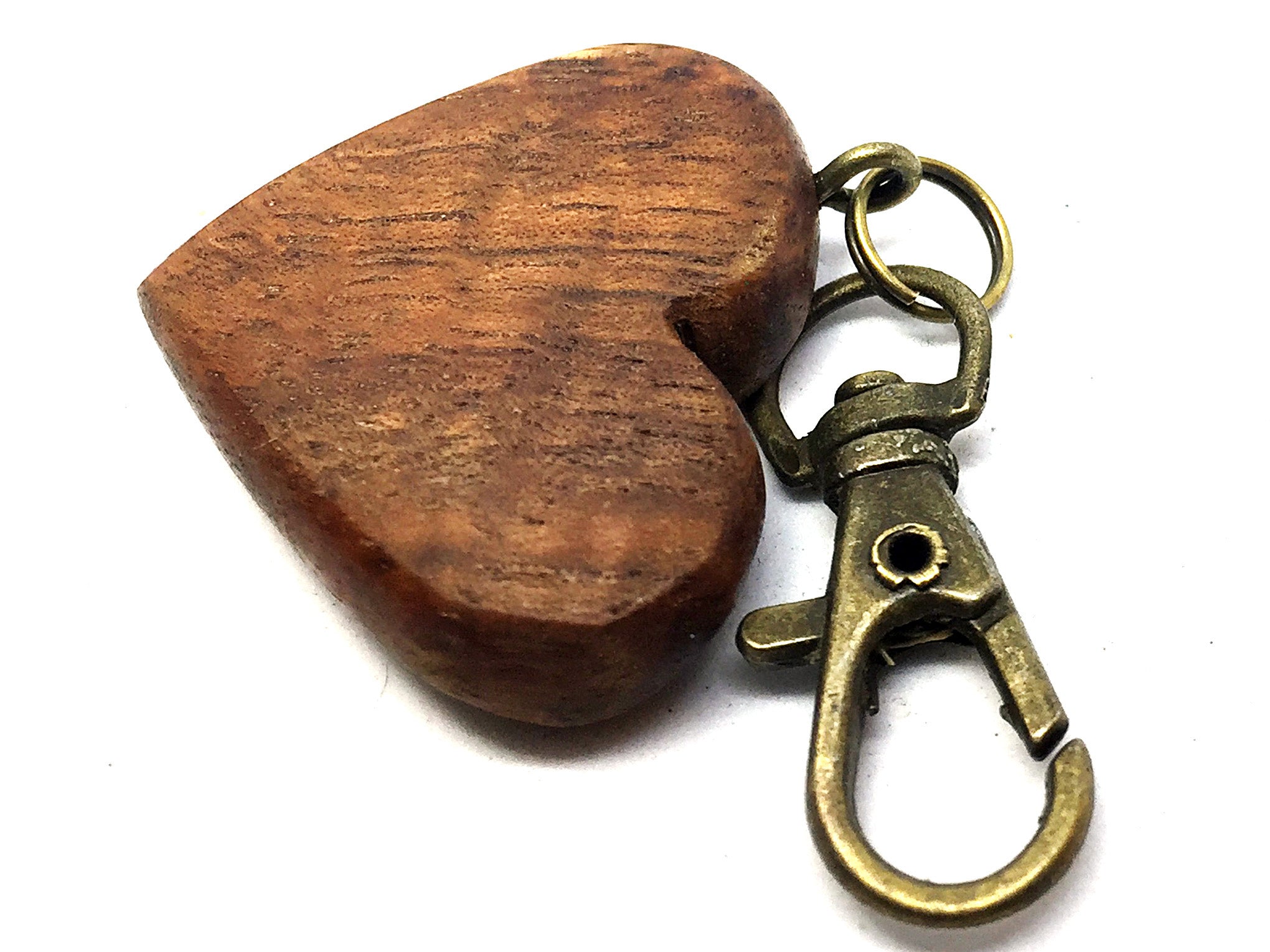 LV-4368  Curly Hawaiian Koa Wooden Heart Shaped Charm, Keychain, Unique Hand Made
