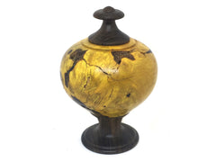 LV-4403 Agarita Burl with Black Chacate cap Pedestal Wooden Vase, Hollow Form-Threaded