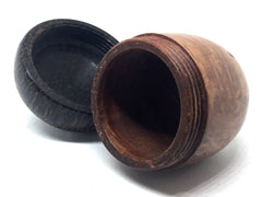 LV-4406  Redwood Burl & Black Palm Acorn Pill Box, Engagement Ring Box-SCREW CAP