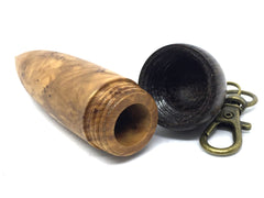 LV-4441  Olive Burl & Black Palm Acorn Pendant Box, Pill Fob, Secret Compartment-SCREW CAP