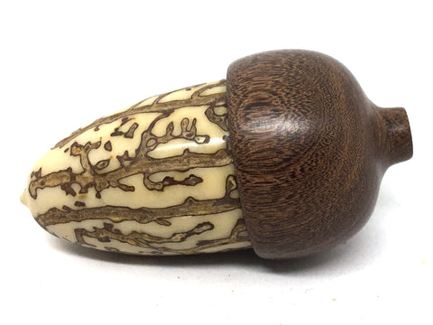 LV-4635 Raffia Palm Nut & Brown Ebony Acorn Pill Box, Engagement Ring Box-SCREW CAP