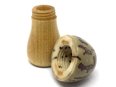 LV-4662  Raffia Palm Nut & Yellowheart Mushroom Box, Pill Box, Secret Compartment-THREADED