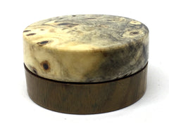 LV-4686 Verawood & Buckeye Burl Flat Pill Box, Ring, Jewelry Box-SCREW CAP