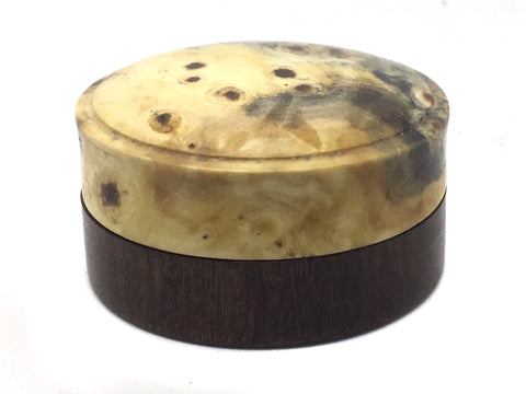 LV-4689 Brazilian Ebony  & Buckeye Burl Cap Flat Pill Box, Ring, Jewelry Box-SCREW CAP