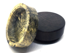 LV-4695 Buckeye Burl cap with Suriname Ironwood  Flat Box for Ring, Jewelry, Pills-SCREW CAP