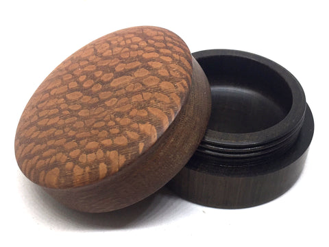LV-4696 Leopardwood cap with Suriname Ironwood  Flat Box for Ring, Jewelry, Pills-SCREW CAP