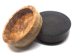 LV-4698 Olive Burl cap with Brown Ebony Flat Box for Ring, Jewelry, Pills-SCREW CAP