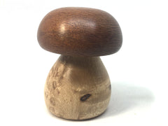 LV-4728 Leopardwood & Birdseye Maple Wooden Mushroom Keepsake Box, Pill, Jewelry Box-SCREW CAP