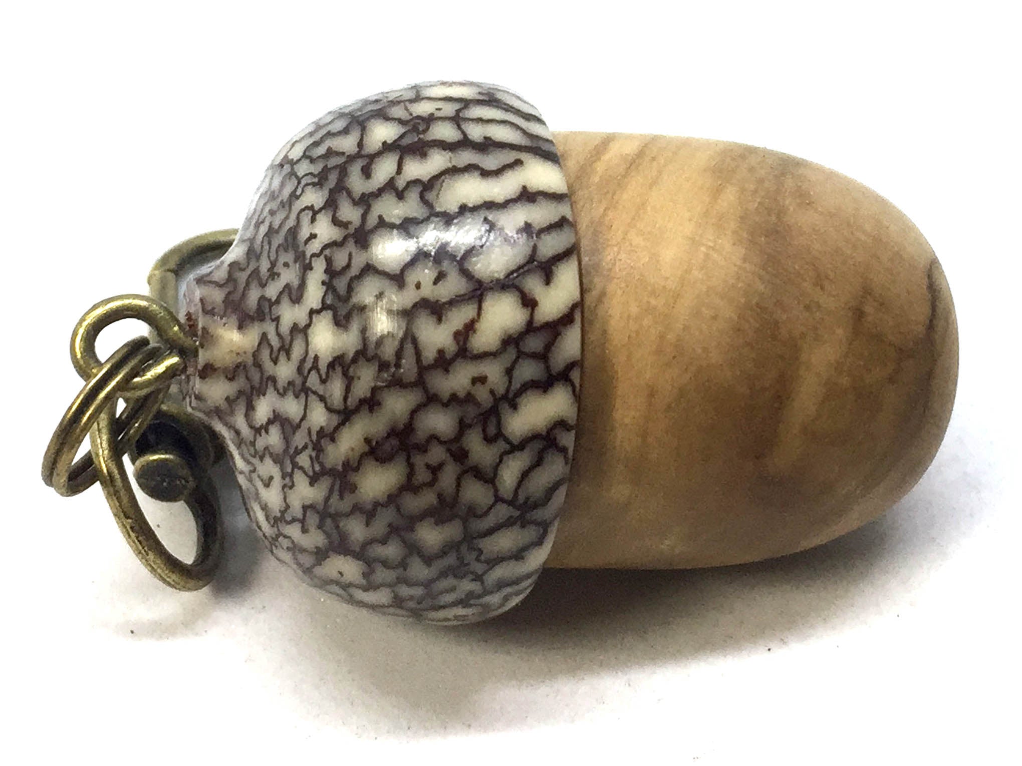 LV-4852  Olive Burl & Betelnut Acorn Pendant Box, Charm, Pill Holder-SCREW CAP