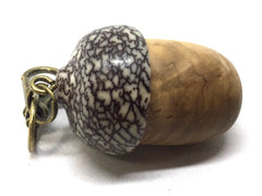 LV-4852  Olive Burl & Betelnut Acorn Pendant Box, Charm, Pill Holder-SCREW CAP
