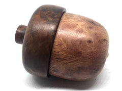 LV-4875   Camphor Burl & Black Walnut  Acorn Pill Box, Engagement Ring Box-SCREW CAP