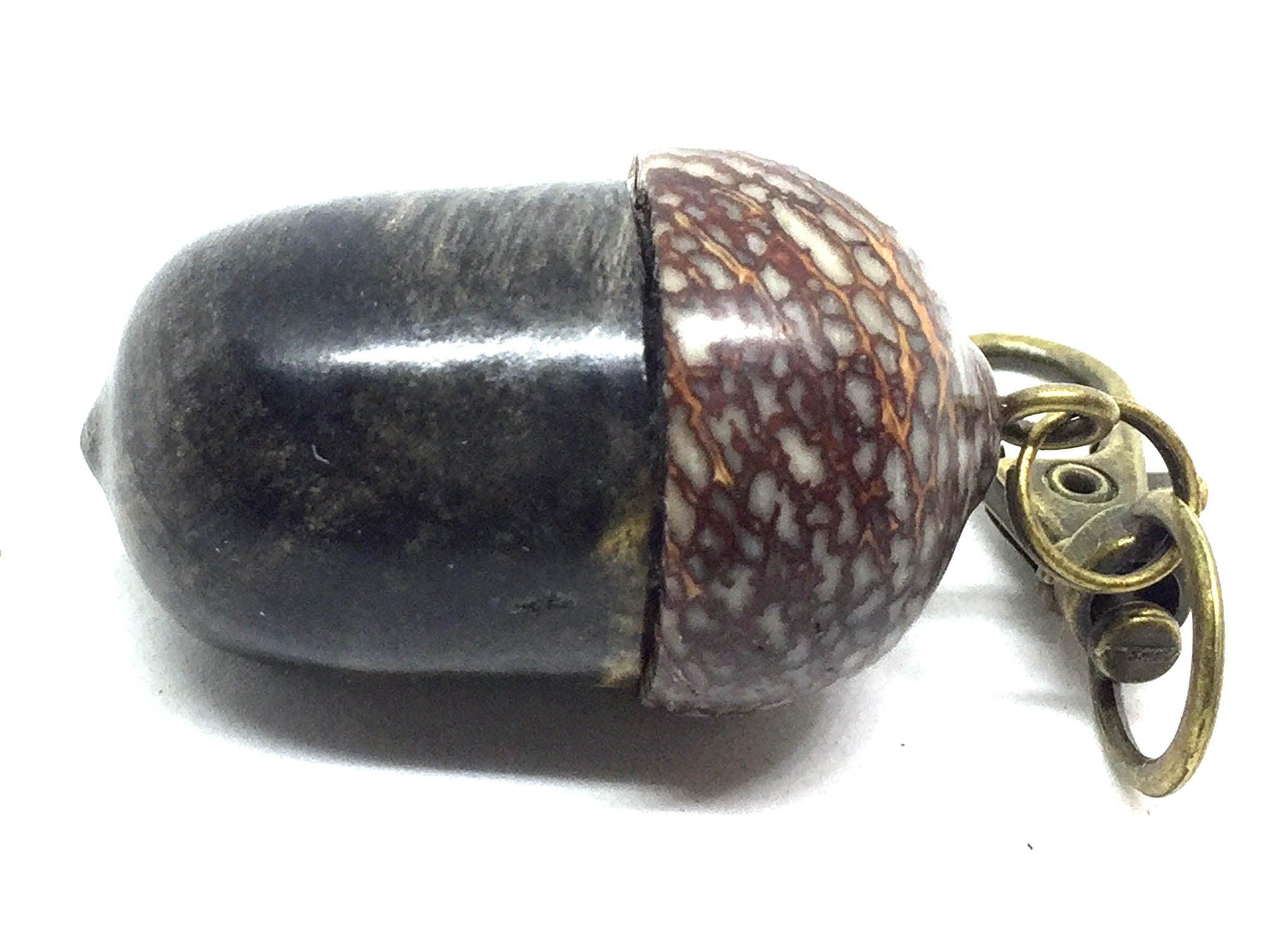 LV-4885  Acorn Pendant Box, Pill Fob from California Buckeye Burl & Betel Nut-SCREW CAP
