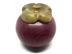 LV-4910  Purpleheart and Verawood Mangosteen Threaded Container, Jewelry Box, Pill Box