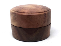 LV-4927 Camphor Burl cap & Black Walnut base Flat Pill Box, Ring Holder, Jewelry Box-SCREW CAP