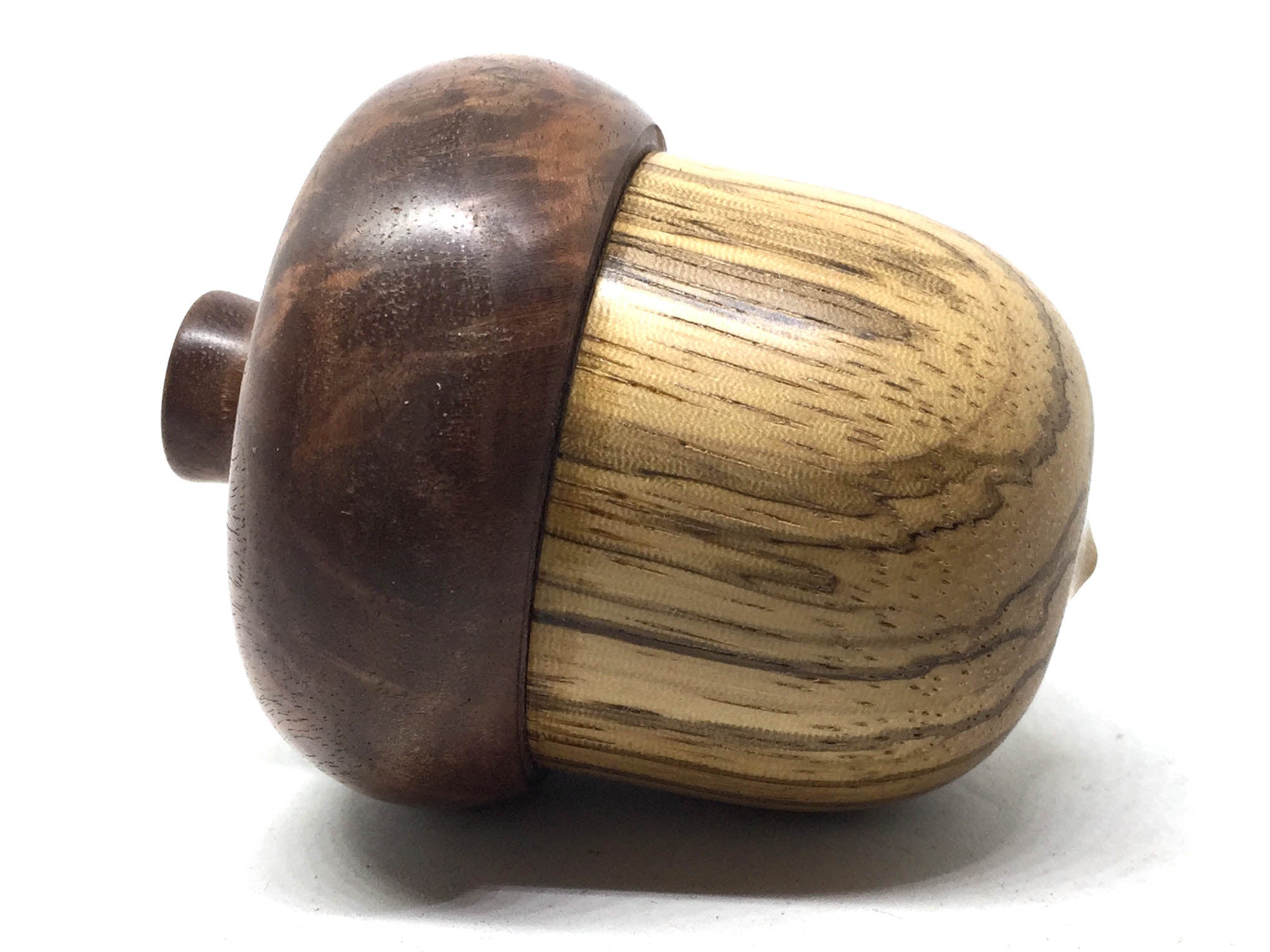 LV-5018 Wooden Acorn Jewelry, Ring Box, Pill Box  from Red Zebrawood & Black Walnut Burl-SCREW CAP