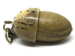 LV-5068  Verawood & Raffia Palm Nut  Acorn Box, Pill Holder, Compartment Pendant-SCREW CAP