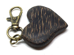 LV-5131 Black Palm Wooden Heart Charm, Keychain, Wedding, Valentine Gift-HAND CARVED