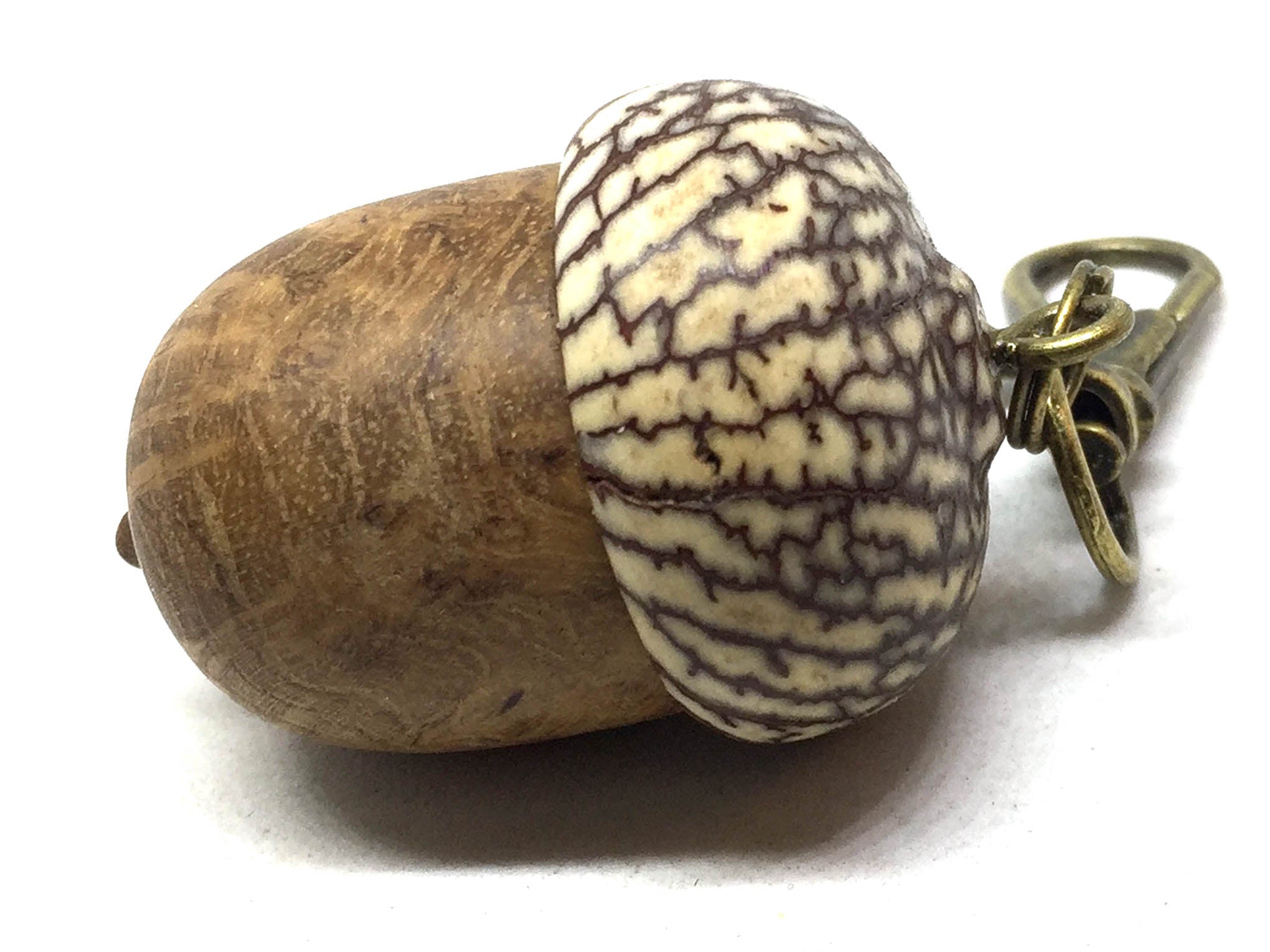 LV-5149 Teak Burl & Betelnut Wooden Acorn Key Fob, Pill Holder, Secret Compartment-SCREW CAP