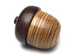 LV-5264  Wooden Acorn Box, Ring Box, Pill Box Zebrawood & E. Indian Rosewood -SCREW CAP