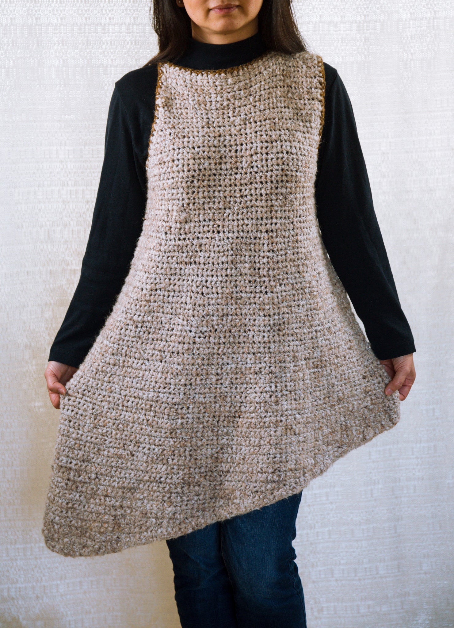 LVO-117 Asymmetrical, Reversible Pull Over Dress-Hand Crochet-Ready to Ship