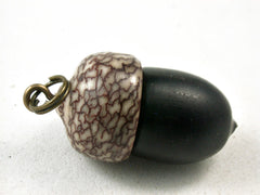 LV-3330  African Blackwood & Black Palm Nut  Acorn Pendant Box, Pill Fob-SCREW CAP