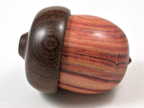 LV-3319 Tulipwood & Brown Ebony Acorn Jewelry Box, Pill Box, Trinket Box-SCREW CAP