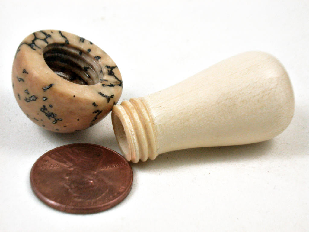 LV-3407 Holly & White Elephant Palm Nut Threaded Mushroom Box, Secret Compartment-SCREW CAP