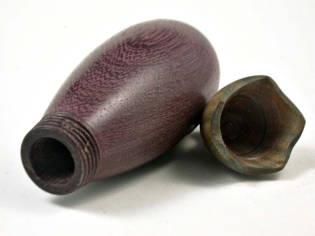 LV-3337  Purpleheart & Verawood Eggplant Trinket Box, Needle Case, Jewelry Box-SCREW CAP